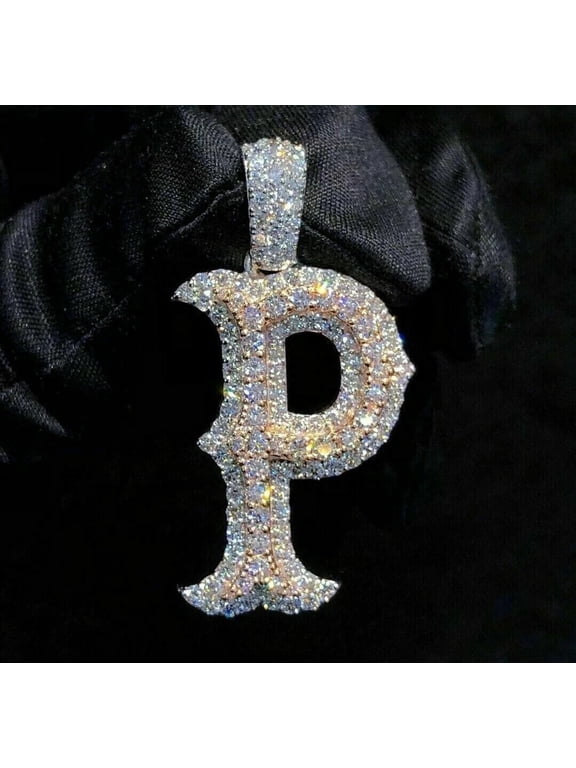 2Ct Lab Created Diamond Round "P" Initial Pendant 14K Yellow Gold Plated Silver