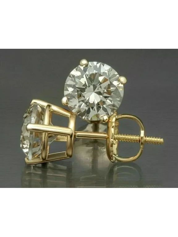 2Ct Lab Created Diamond Screw Back Stud Earrings 14K Yellow Gold Plated