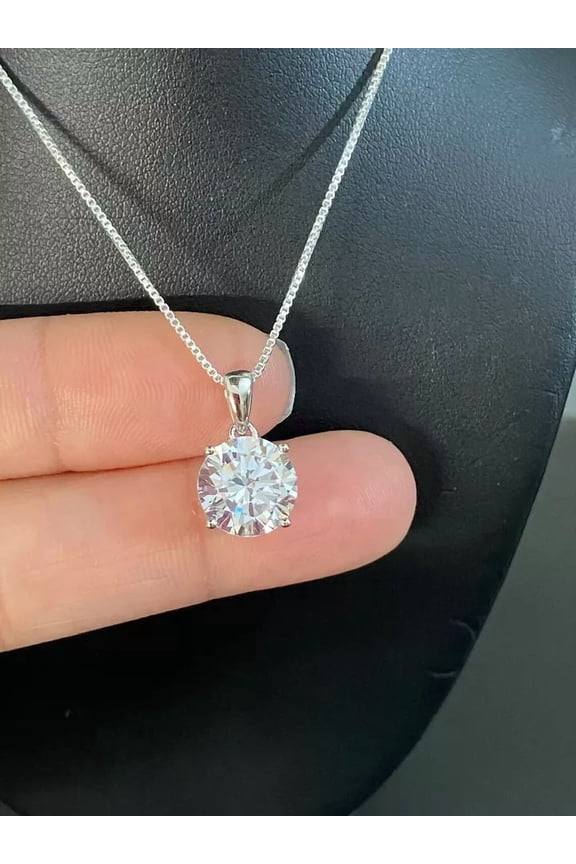 2Ct Lab Created Diamond Solitaire Pendant Necklace 14K White Gold Plated