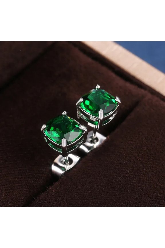 2Ct Lab Created Emerald Cushion Cut Beauty Stud Earrings 14K White Gold Plated
