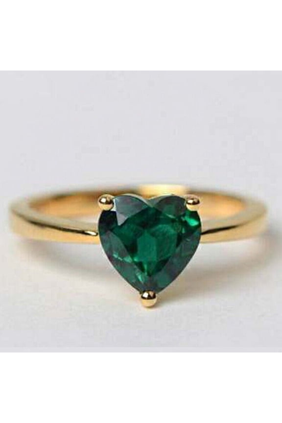 2Ct Lab Created Emerald Heart Cut Solitaire Engagement Ring 14K Yellow Gold Plated
