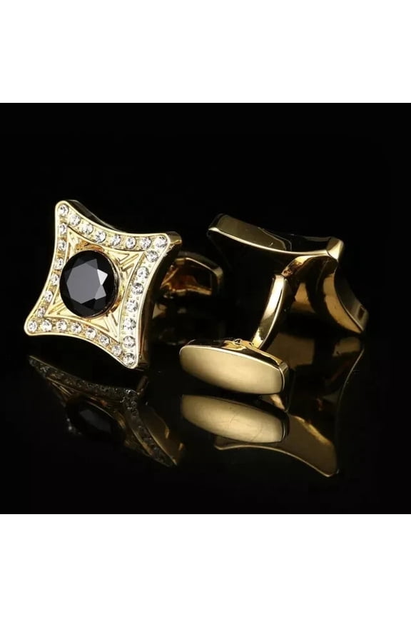 2Ct Round Cut Lab Created Black Diamond Men Cufflinks 14k Yellow Gold Plated Silver