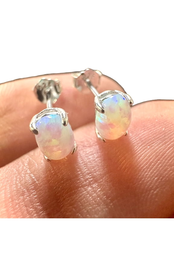 2Ct Lab Created Fire Opal Oval Cut Solitaire Gift Stud Earrings 14K White Gold Plated