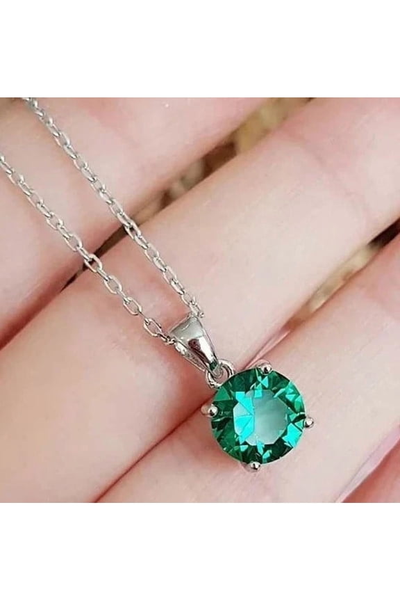 2Ct Lab Created Green Emerald Solitaire Necklace Pendant 14k White Gold Plated