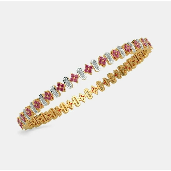2Ct Lab-Created Pink Ruby Elegant 14K Gold-Plated Sterling Silver Bangle Bracelet with Ruby and Diamond Accents – Stylish and Timeless Jewelry for Women