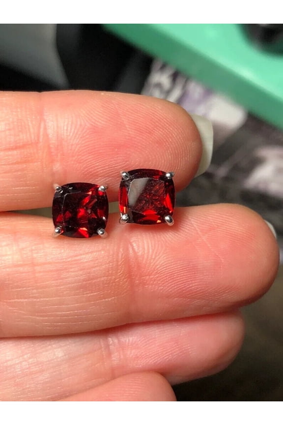2Ct Lab Created Red Garnet Cushion Cut Solitaire Classy & Premium Gift Stud Earrings For Ladies 14K White Gold Plated