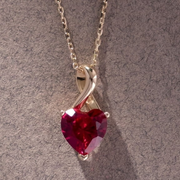 2Ct Lab Created Red Ruby Heart Cut Solitaire Pendant 14K Yellow Gold Plated