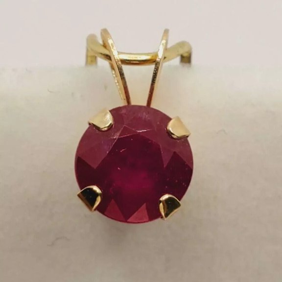 2Ct Lab Created Red Ruby Round Cut Solitaire Pendant 14k Yellow Gold Plated 18" Free Chain
