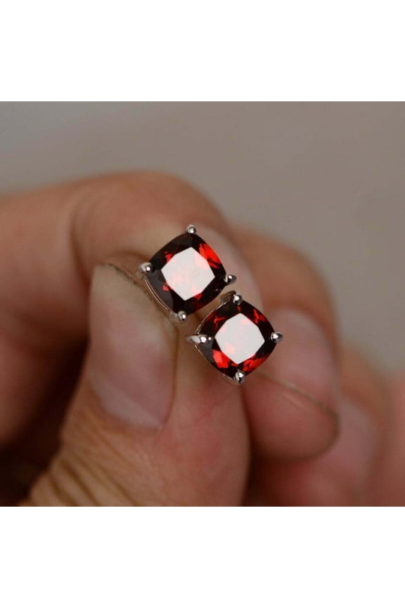 2Ct Lab-Created Red Ruby Women's Stud Earrings 14K White Gold Plated Silver