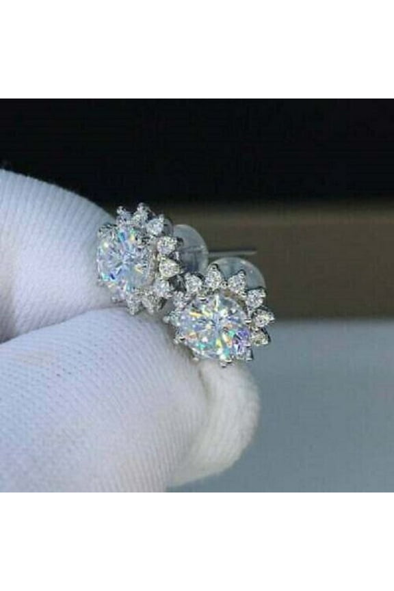 2Ct Lab Created Round Cut Diamond Women's Wedding Stud Earring 14K White Gold Plated
