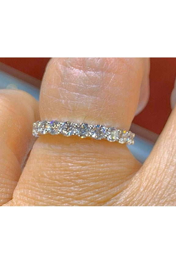 2Ct Lab Created Round Diamond Half Eternity Wedding Band Ring 14K White Gold Plated