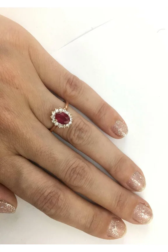 2Ct Lab-Created Ruby Women's Floral Halo Ring in 14k Rose Gold Plated