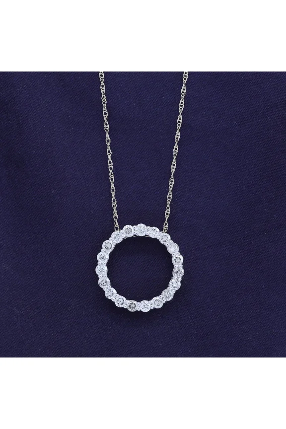 2Ct Lab Created White Round Diamond Circle Pendant Necklace 18" Chain 14K Yellow Gold Plated
