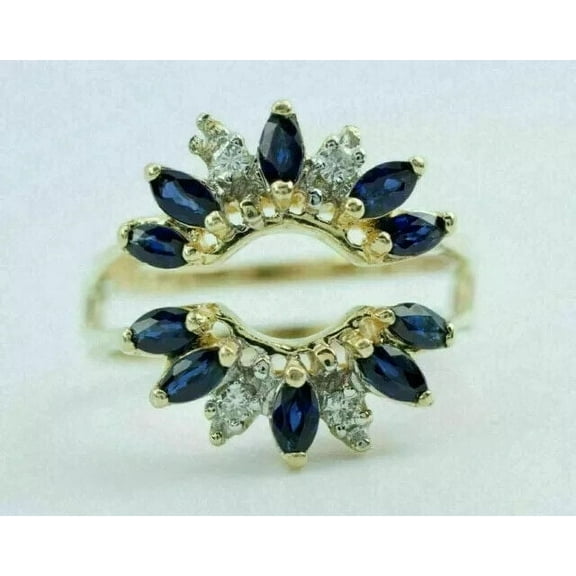 2Ct Marquise Cut Lab Created Blue Sapphire Wedding Enhancer Ring 14k Yellow Gold Plated