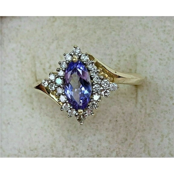 2Ct Marquise Cut Lab Created Blue Tanzanite Diamond Cocktail Ring 14K Yellow Gold Plated 925 Sterling Silver