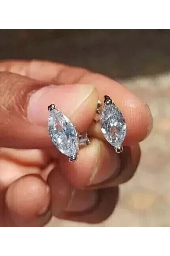 2Ct Marquise Cut Lab Created Diamond Women Stud Earring 14K White Gold Plated
