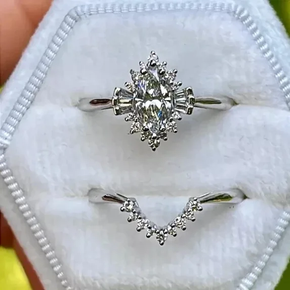 2Ct Marquise Cut Lab Created Diamond Women's Bridal Set Wedding Ring ...