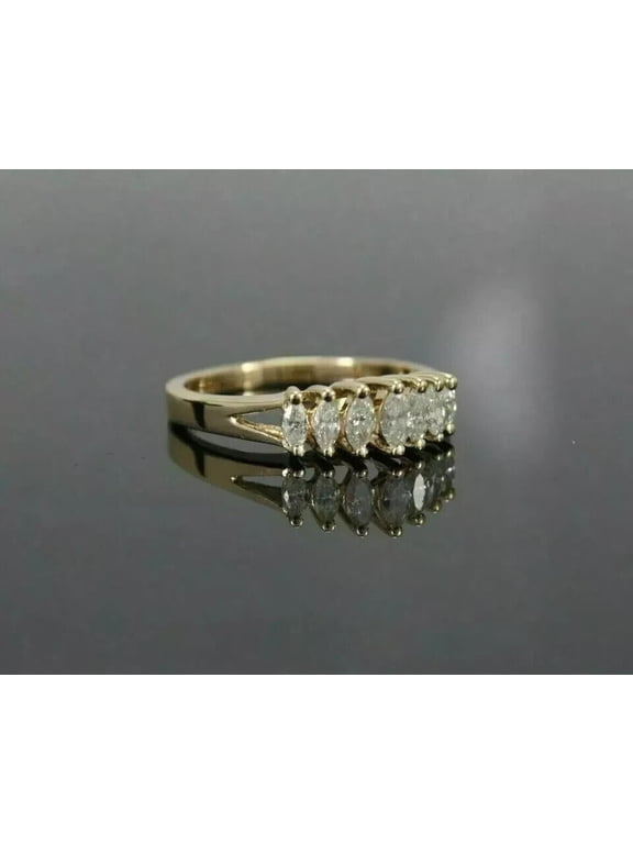 2Ct Marquise-Cut Lab Created Diamond Women's Half Eternity Wedding Band Ring 14k Yellow Gold Plated