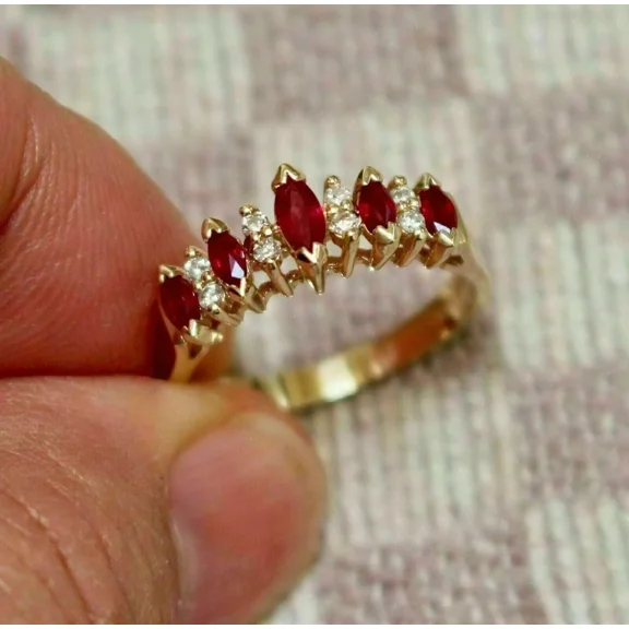 2Ct Marquise Cut Lab Created Red Ruby Women's Wedding Fancy Ring In 14k Yellow Gold Plated