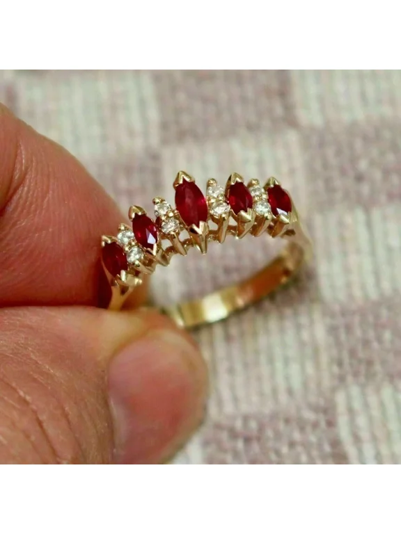 2Ct Marquise Cut Lab Created Red Ruby Women's Wedding Fancy Ring In 14k Yellow Gold Plated