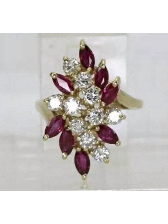 2Ct Marquise Cut Lab-Created Ruby Engagement Wedding Ring 14k Yellow Gold Plated Sterling Silver