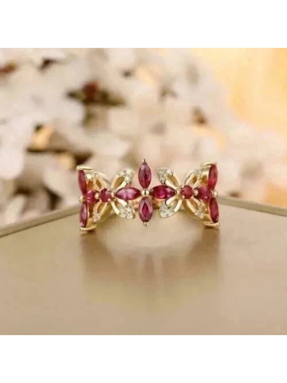 2Ct Marquise Cut Lab Created Ruby Women's Rings 14K Yellow Gold Finish