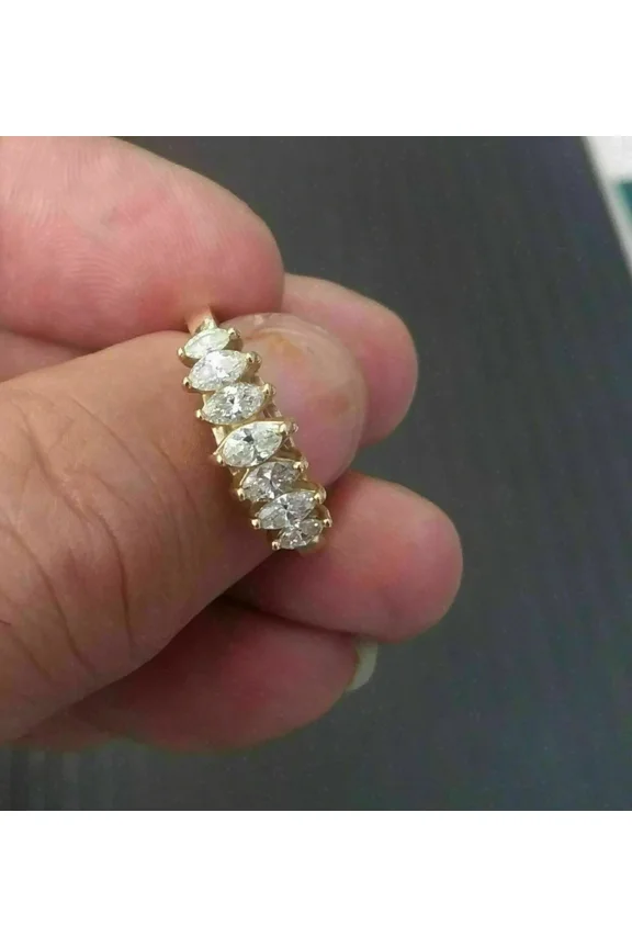 2Ct Marquise Cut Simulated Diamond 7-Stone Women's Engagement Wedding Band Ring 14k Yellow Gold Finish