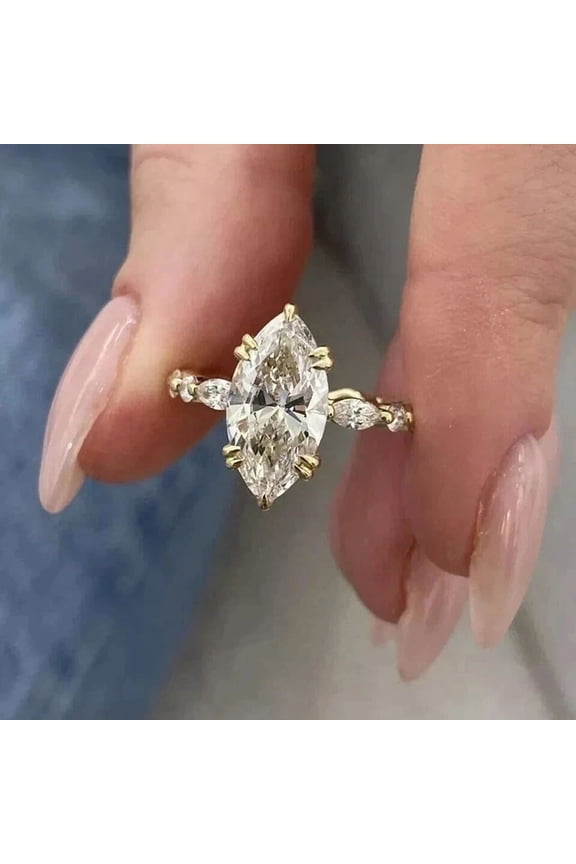 2Ct Marquise Cut Simulated Diamond Solitaire Women's Engagement Ring 14k Yellow Gold Plated 925 Sterling Silver For Her