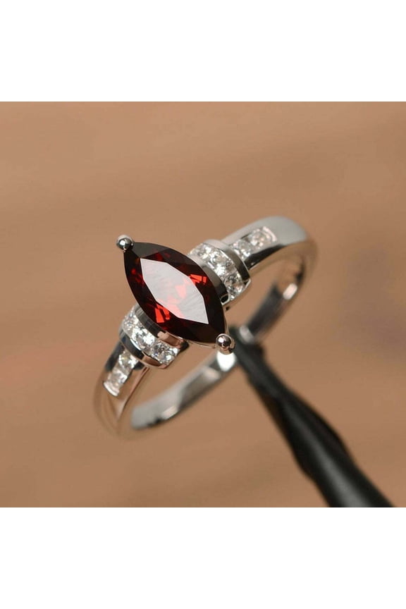 2Ct Marquise Cut Simulated Red Garnet Women's Engagement Ring 14K White Gold Plated 925 Silver