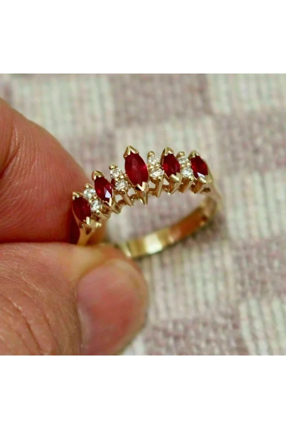 2Ct Marquise Cut Simulated Red Ruby Wedding Fancy Ring In 14k Yellow Gold Plated