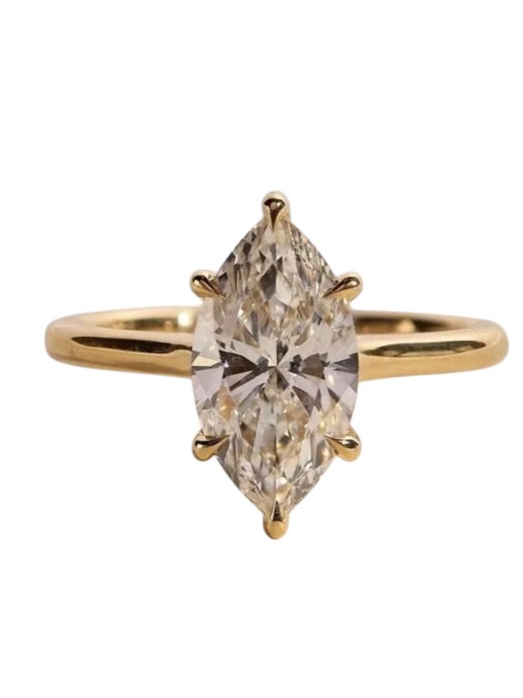 2Ct Marquise Lab Grown Diamond Solitaire Ring IGI VVS 14K Yellow Gold