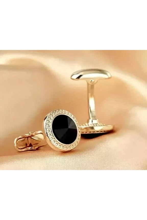 2Ct Men's Round Cut Simulated Black Diamond Halo Cufflinks in 14K Yellow Gold Plated 925 Silver