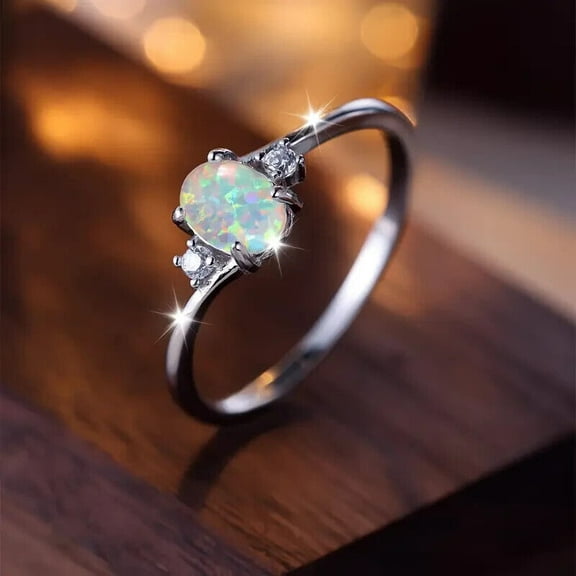 2Ct Opal Lab Created 14K White Gold Plated Silver Oval Cut