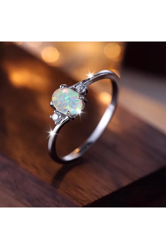 2Ct Opal Lab Created 14K White Gold Plated Silver Oval Cut