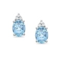 thumbnail image 1 of 2Ct Oval Cut Aquamarine & Moissanite Stud Earrings 14k White Gold Plated 925 Silver, 1 of 1
