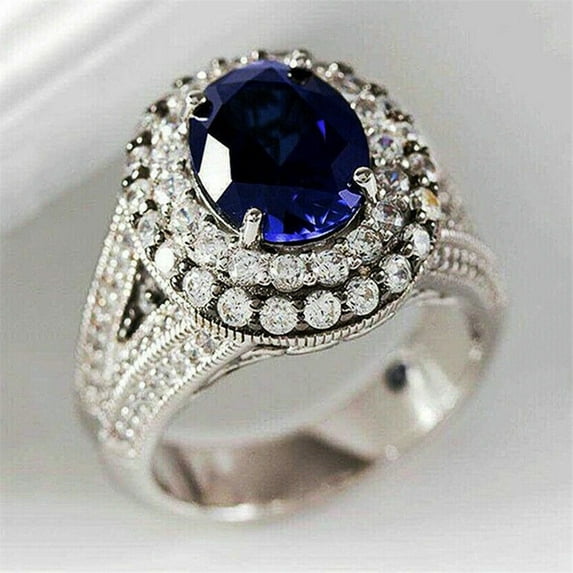2Ct Oval Cut Blue Sapphire Elegant Women's Engagement Ring 14K White ...