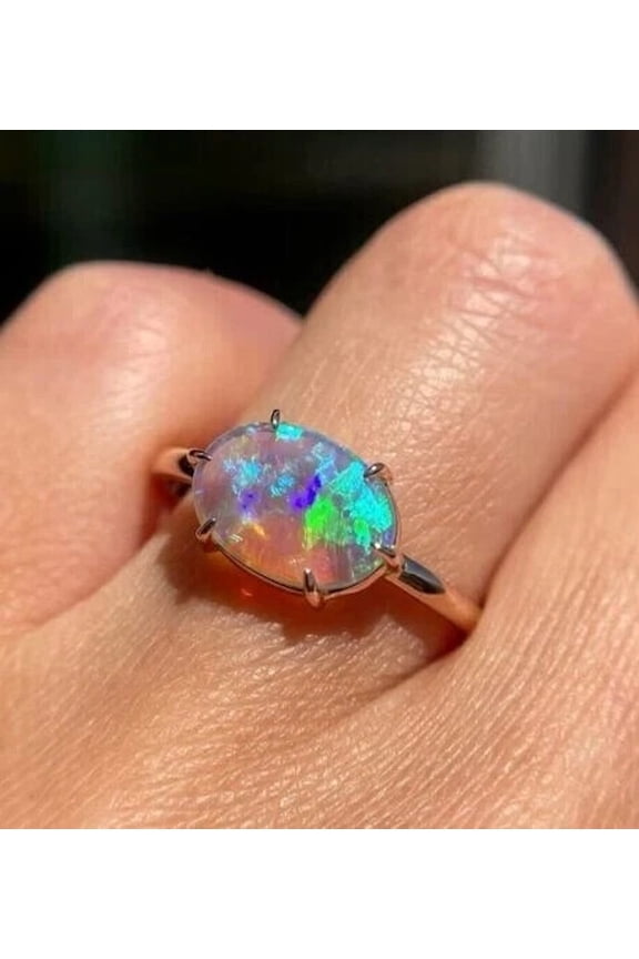 2Ct Oval Cut Fire Opal Solitaire Engagement Ring 14K Yellow Gold Plated