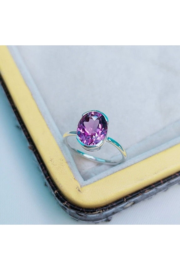 2Ct Oval Cut Lab Created Amethyst Engagement Gift For Women's Ring 14K White Gold Plated