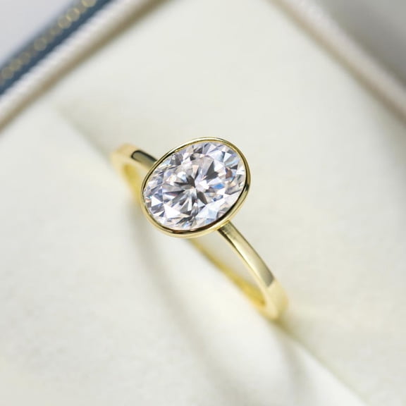 2Ct Oval Cut Real Moissanite Diamond Engagement Ring In 14K Yellow Gold Plated