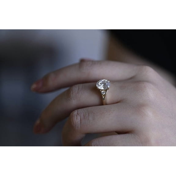 2Ct Oval Cut Real Moissanite Diamond Engagement Ring In 14K Yellow Gold Plated