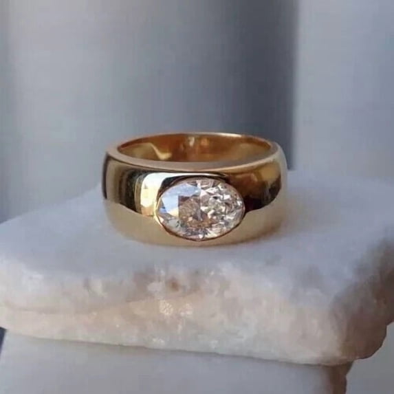 2Ct Oval Cut Lab-Created Diamond Men's Wedding Ring 14k Yellow Gold Plated
