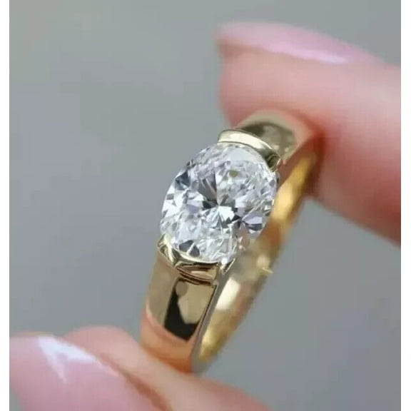 2Ct Oval Cut Lab Created Diamond Solitaire Engagement Ring 14K Yellow Gold Plated