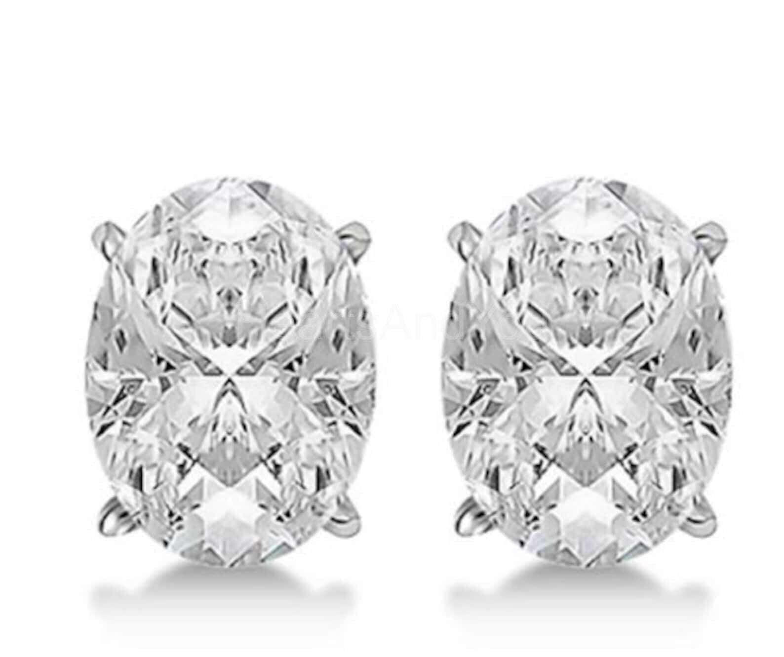 PASO JEWELS 2Ct Oval Cut Lab Created Diamond Solitaire Stud Earrings 14k White Gold Plated Silver