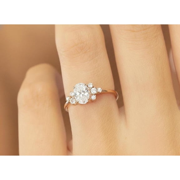 2Ct Oval Cut Real Moissanite Diamond Women Cluster Engagement Ring 14K Yellow Gold Plated