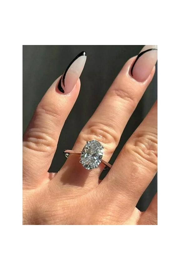 2Ct Oval Cut Lab Created Diamond Women's Solitaire Engagement Ring 14k White Gold Plated Silver