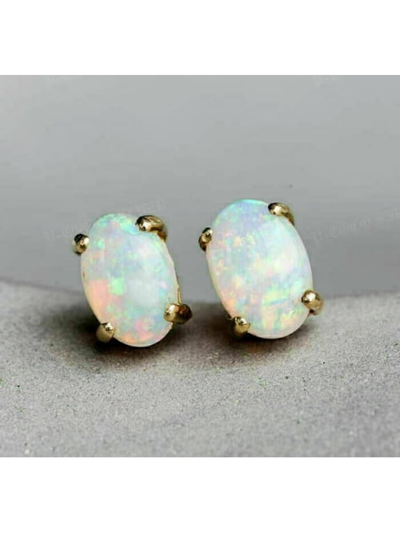 2Ct Oval Cut Lab Created Fire Opal Stud Vintage Earrings 14K Yellow Gold Finish