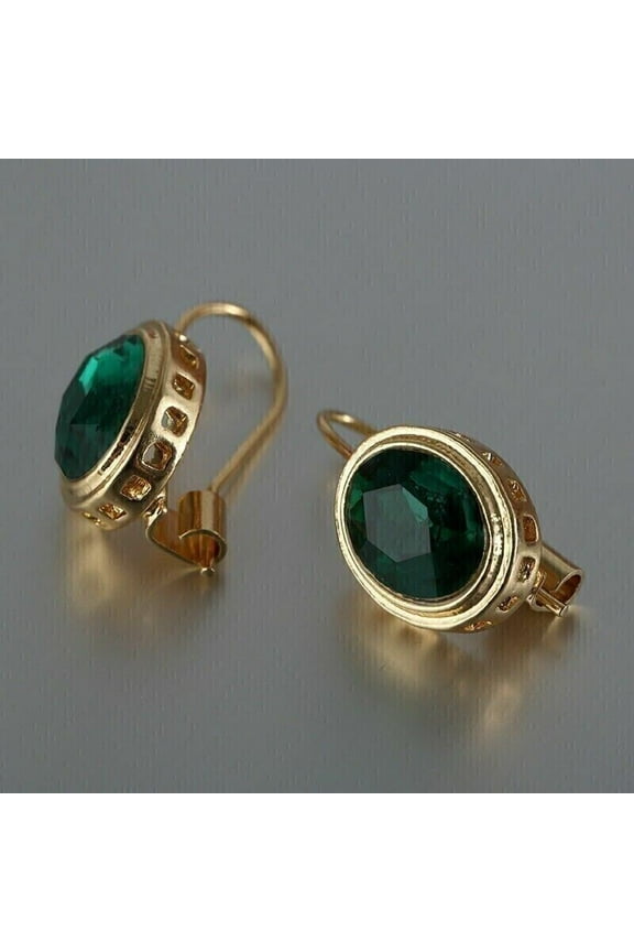2Ct Oval Cut Lab Created Green Emerald Drop & Dangle Earrings 14K Yellow Gold Plated