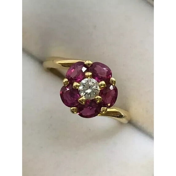 2Ct Oval Cut Lab-Created Red Ruby Women's Flower Wedding Ring 14k Yellow Gold Plated Silver