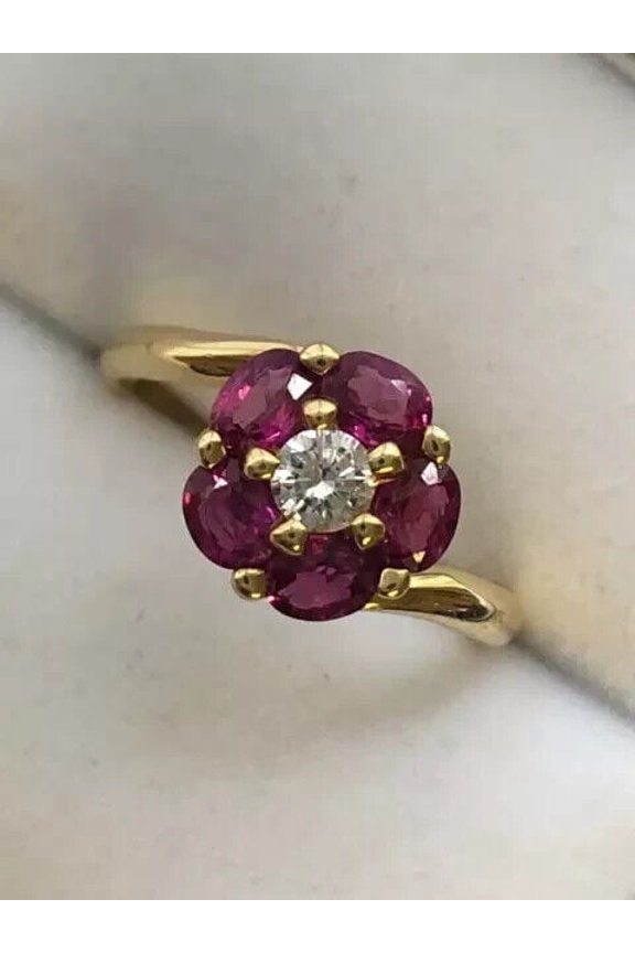 2Ct Oval Cut Lab-Created Red Ruby Women's Flower Wedding Ring 14k Yellow Gold Plated Silver