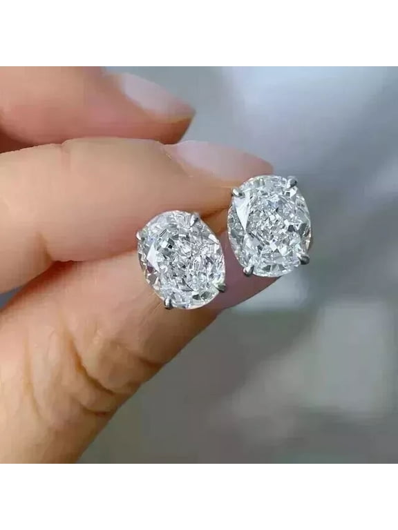 2Ct Oval Cut Lab Created White Diamond Women's Push Back Stud Earrings in 14K White Gold Plated